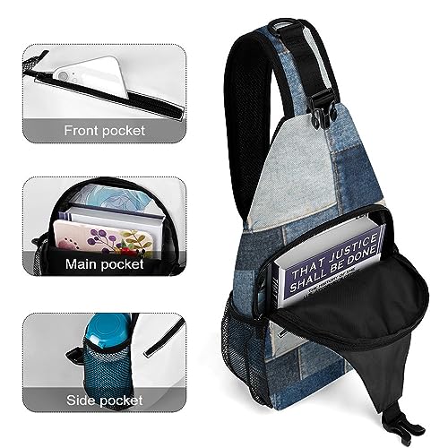 MoBlinko Retro Blue Jeans Printed Sling Bag for Women Patchwork Adjustable Crossbody Sling Backpack Chest Bag for Travel4