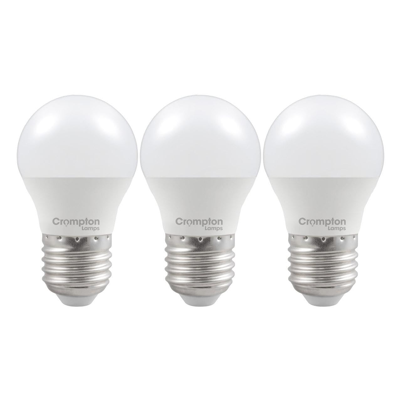 Crompton Lamps Golfball LED E27 Bulb | 6.5W = 60W Equivalent | Cool White 4000K | Energy Efficient | Edison Screw Lightbulb | Long Life 15,000-Hrs | Bulbs for Lamps | 3-Pack
