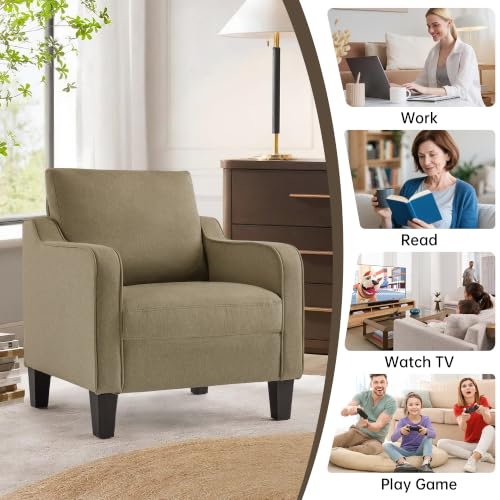 Image of Mid-Century Modern Accent Chairs Set of 2, Living Room Chairs, Comfy Reading Armchair, Upholstered Small Sofa Chair for Bedroom, Office, Brown