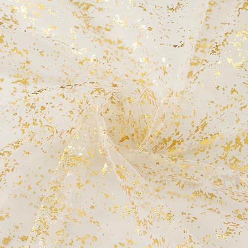 P Pothuiny Glitter Tulle Fabric Beige Gold Glitter Metallic Foil Sheer Netting Sparkly Fabric for Wedding Dress Tutu Skirt Crafts Gift Packaging Party Backdrop Decor 1 Yard x 60 Inch