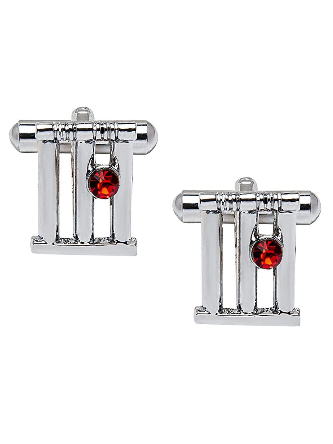 Shining Jewel Elegant Fancy and Designer Silver Plated Cufflinks for Men - Cricket Stump Design (SJ_7162)-image-8