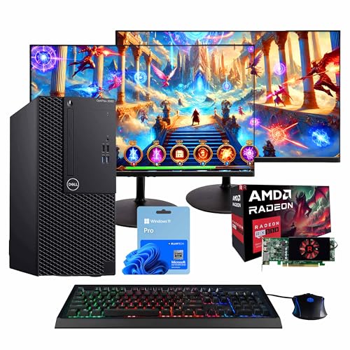 Dell OptiPlex 3060 Tower PC | Intel Core i5-8500 | 32GB RAM | 250GB NVME M.2 + 1TB SSD | Nvidia RX 550 4GB | Windows 11 Pro | AX200 WiFi 6 + Bluetooth | Dual New 24” HD Monitors (Renewed)