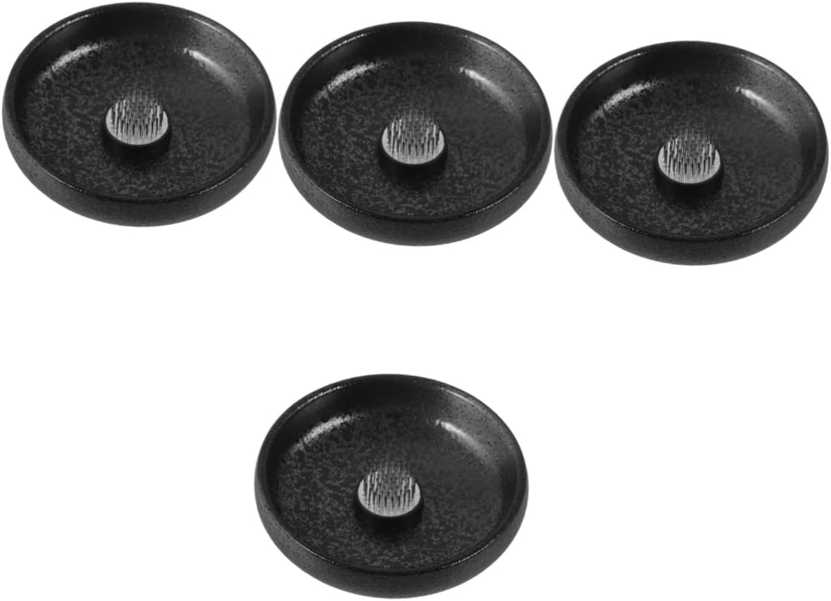 Tofficu 4sets Vintage Ceramic Flower Plate Floral Arrangement Holder Pin Small Japanese Kenzan Frog for Dried Flower Arrangements Stable Design for Home and Office Decor