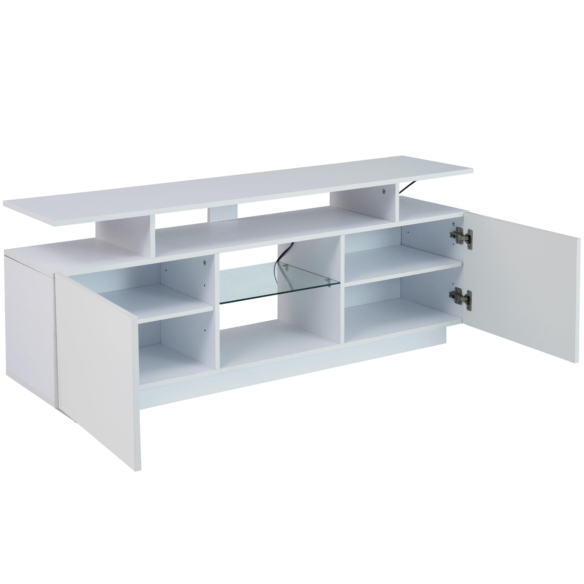 Mueble para TV con Puertas Brillo Y Luces LED Controladas por App Mesa De TV Funcional con Compartimentos Abiertos Y Almacenaje para Salon Moderno