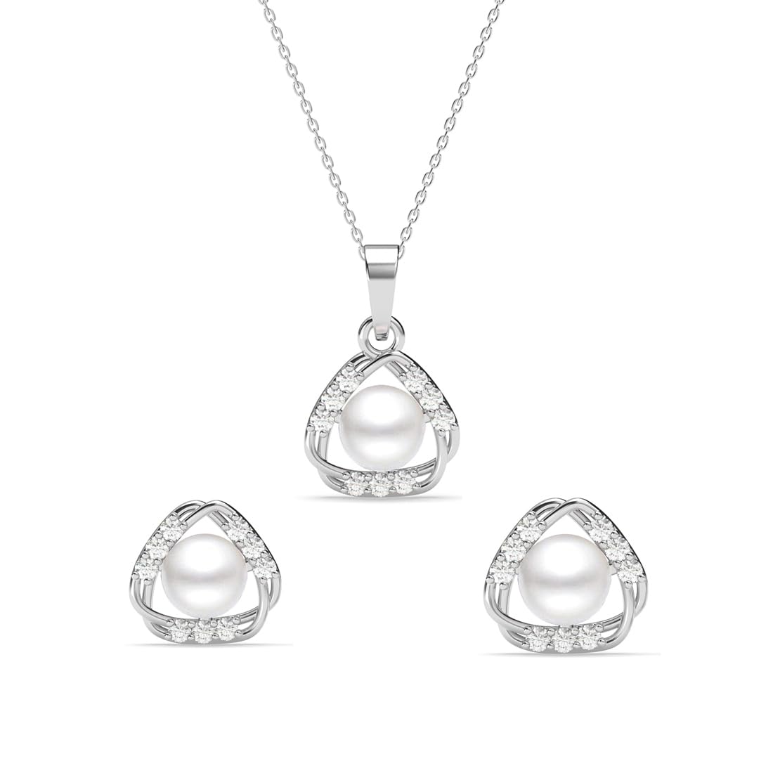 Clara 925 Sterling Silver Zuha Freshwater Pearl Pendant Earrings Chain Necklace Jewellery Set | Platinum Plated, Swiss Zirconia |Gift for Women and Girls (B0DFMDLNSK) Amazon Price History, Amazon Price Tracker