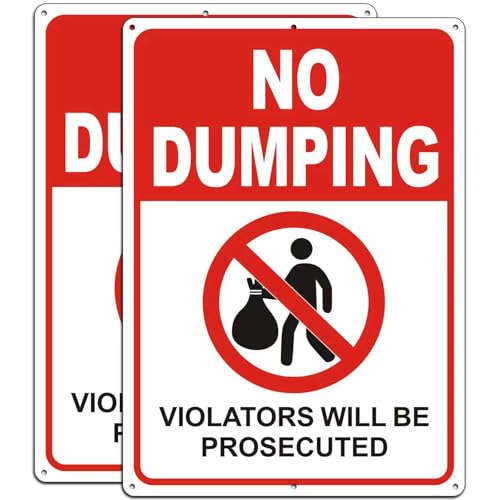(2 Pack) No Dumping Signs Violators will be Prosecuted 14x10 Rust Free Aluminum Reflective Sign Weather Resistant Weatherproof Easy to Mount