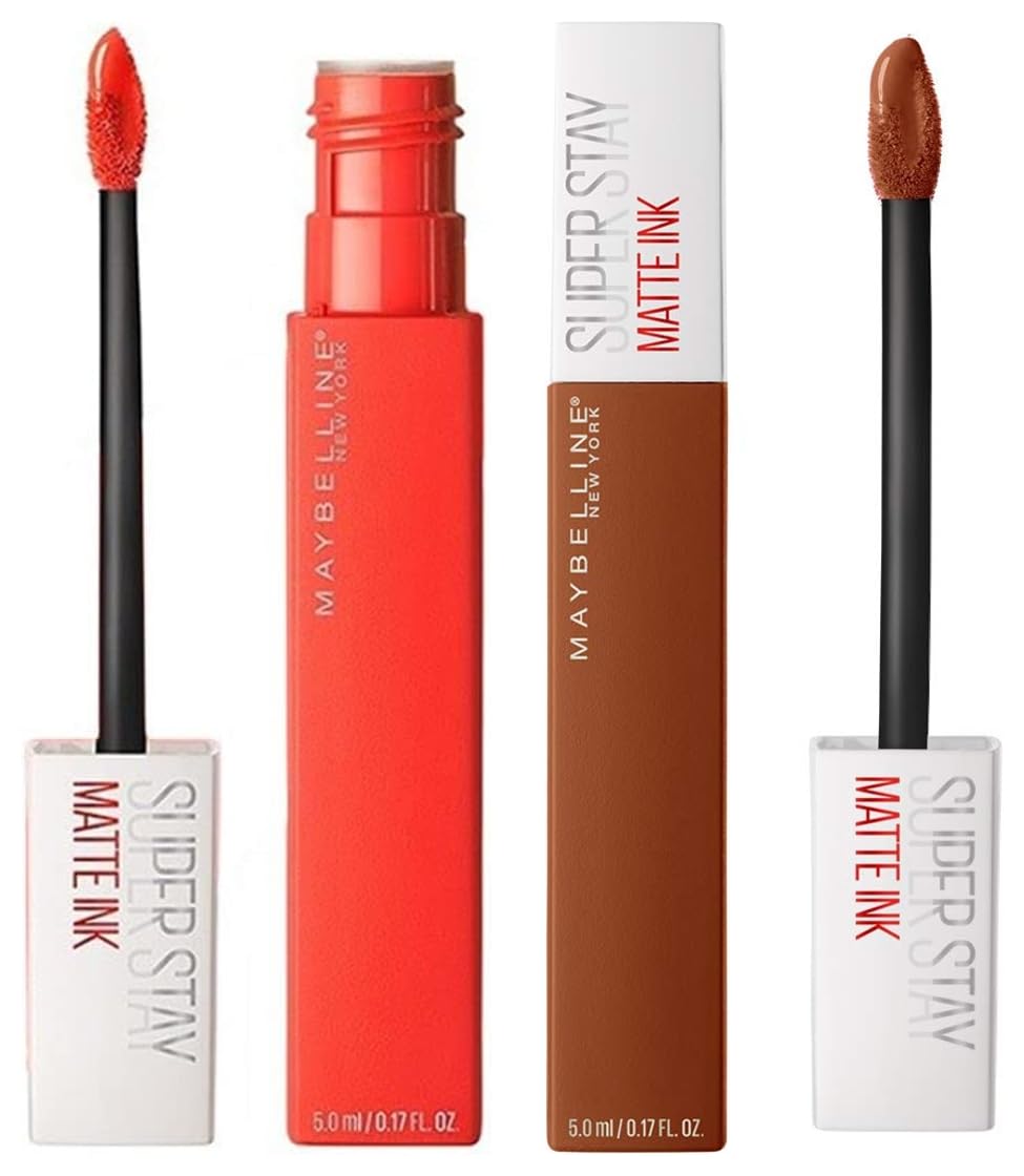 Maybelline New York Super Stay Matte Ink Liquid Lipstick, 25 Heroine, 5ml & Maybelline New York Super Stay Matte Ink Liquid Lipstick, 135 Globe Trotter, 5g