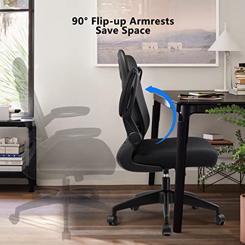 Comhoma Office Chair Ergonomic Desk Computer Chair With Flip Up Arms Lumbar Support Adjustable Swivel Mid Back For Home Office Black #TOP2