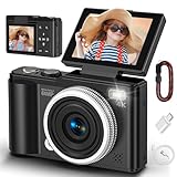 Digital camera, 4K 64MP Compact Digital Camera with Autofocus and Macro Function, 180° flip-up screen portable selfie cameras for photography and video with Micro SD Card for Beginners Teens