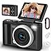 Digital camera, 4K 64MP Compact Digital Camera with Autofocus and Macro Function, 180° flip-up screen portable selfie cameras for photography and video with Micro SD Card for Beginners Teens