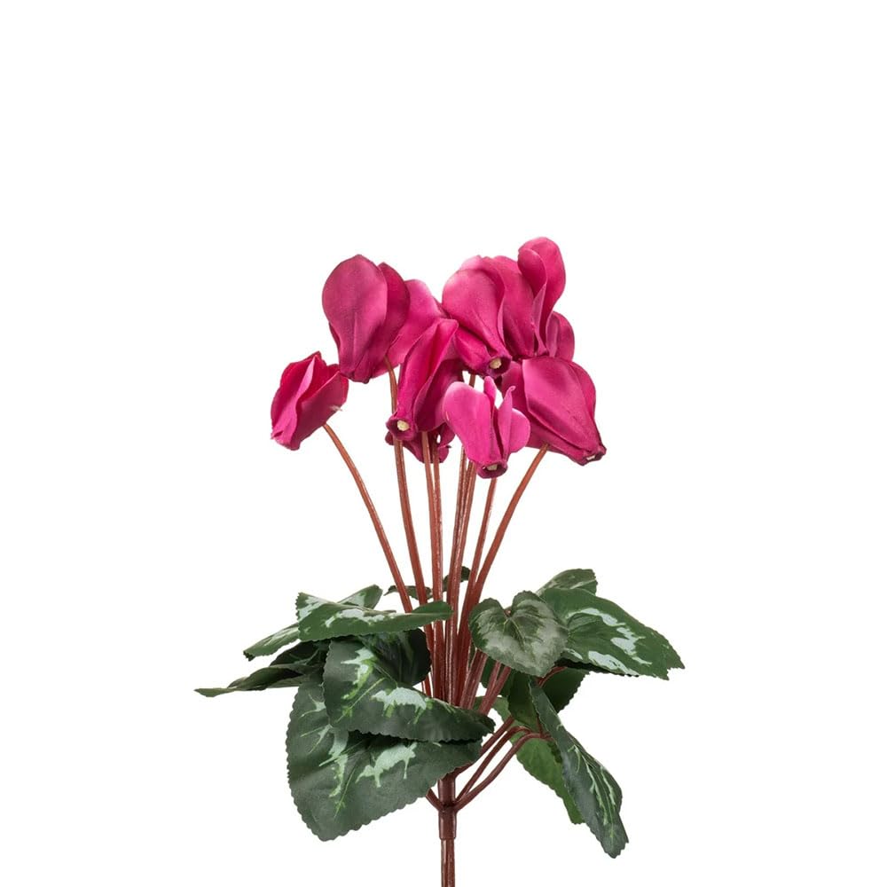 FloristryWarehouse Faux Silk Cyclamen Bush 8 Flower Heads With Leaves 30cm/12 Inches Hot Pink