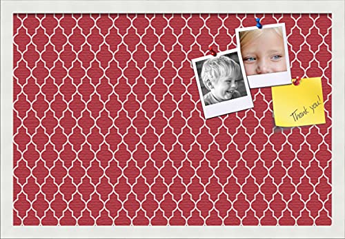PinPix 24x16 Custom Cork Bulletin Board Quarterfoil Red Poster Board with a Canvas Style Photo Board, Framed in Satin White Frame (PinPix-484)