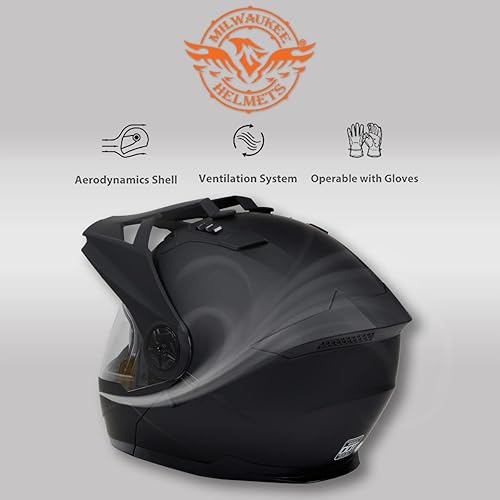 Miniatura 6 de Milwaukee Helmets MPH9820DOT - Casco modular para motocicleta, modelo Ominous Dual Sport, color negro plano, mediano