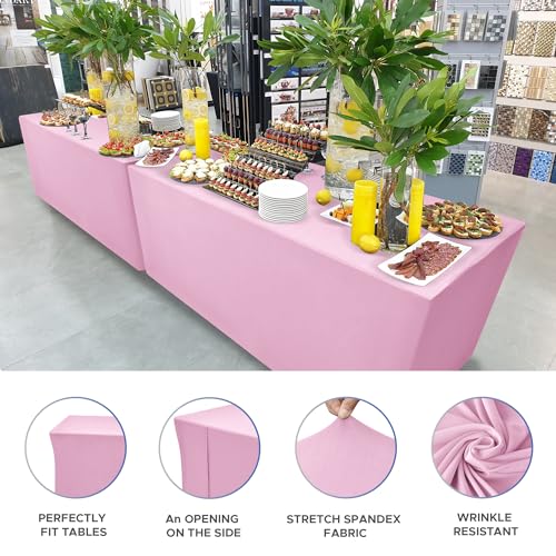 Image of Rectangle Spandex Fitted Tablecloths For Vendor 2 Pcs 48X24 Inch Pink
