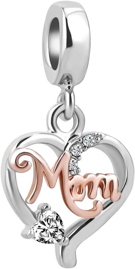 LovelyCharmsLove Mom Mother Heart Charm Dangle Bead For European Bracelet
