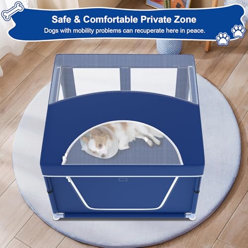 Image of 42x42x26 Inches Puppy Playpen with Top Cover, Dog Playpen for Small or Puppy, DogFence Pet Playpen for Indoor & Outdoor, Sturdy Safety Dog Pen with Durable Mesh Windows, Blue