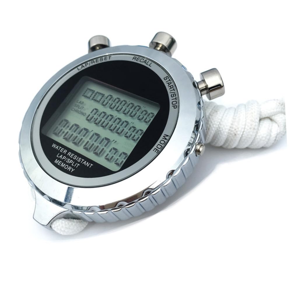 Didiseaon Cronómetro Digital Profesional Portátil con Contador de Cronógrafo y Pantalla LCD, 3 Niveles 30 Pistas, Cuerpo Metálico, Adecuado para Entrenamiento Deportivo y Competencias
