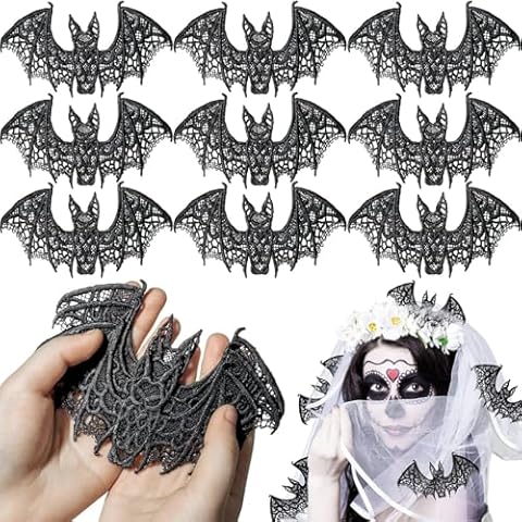 Halloween Bats Decoration Hanging Bats 24Pcs Black Lace Patches DIY Bats for Halloween Window Indoor Outdoor Party Supplies Cover