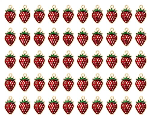 Breloque fraise émail rouge robuste contre le ternissement des bijoux DIY