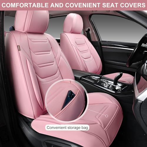 Image of TIEHESYT Car Seat Covers , Breathable Leather Automotive Front and Rear Seat Covers, Car Seat Protectors, Compatible with Most Vehicles, SUV (Cute Pink, Front Pair)