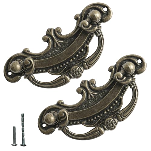 HOUSEHOOK 8 Pack Antique Bronze Baroque Style Drop Bail Drawer Pulls 2 Inch Hole Center Vintage Cabinet Handles for Dresser Wardrobe Cupboard Furniture Restoration
