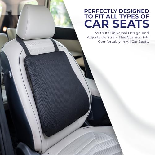 Image of WELLGIVER Memory Foam Lumbar Support Cushion for Car Seat & Office Chair - Orthopedic Lower Back Support Pillow for Back Pain Relief, Ergonomic Posture Corrector with Adjustable Strap & Breathable