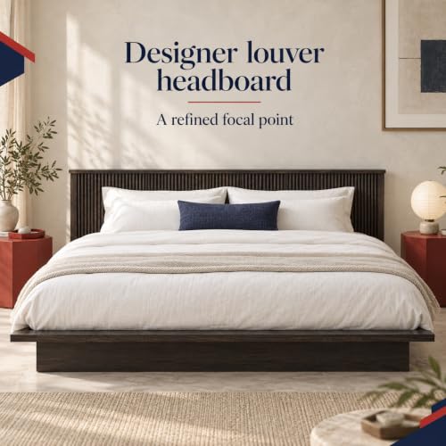 Image of Bniture Modern Low Height King Size Bed Without Storage | Engineered Wood Platform Bed Headboard | Bed King Size Wooden Cot Double Bed for Bedroom 3 Year Warranty (Flower Wenge)