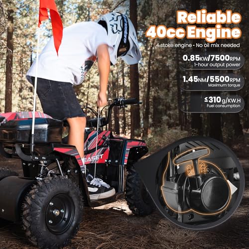 Image of XW-A19 40CC Four Wheeler 4-Stroke Gas Powered ATV Quad for 6+, Kids 4 Wheeler with Parental Speed Control, 15 MPH Max, 165 lbs Capacity, Pull Start, LED Headlight and Rear Storage Box (Red02)