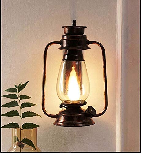 Image of Antique Brass Wall Light Lantern for Home Decor, Vintage Iron & Glass Sconce Lamp for Living Room, Bedroom, Indoor Wall Mount Light, (Bulb Not Included) Pack of 1