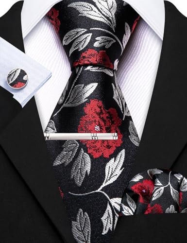 Image of Barry.Wang 6 PCS Men Ties Set Silk Business Fashion Woven Necktie Handkerchief Cufflinks Paisley Stripe Wedding Party