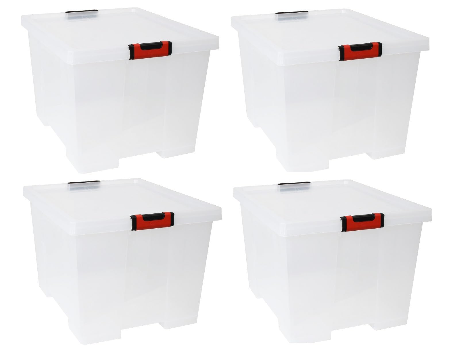 Deconation Lot De 4 Boîtes De Rangement 75 L Clipstock à Couvercle Et Roulettes - Apte Contact Alimentaire - Transparent