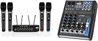 Vista 1 de Pyle Sistema de micrófono inalámbrico UHF portátil con mezclador de audio, juego de cuatro micrófonos inalámbricos Bluetooth con 50 canales
