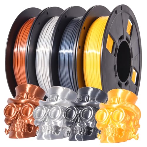 Image of RAMBERY Silk PLA Filament, Silver /Gold /Copper /Grey, 1.75mm, 200g x 4 | Shiny Metallic, Dimensional Accuracy + /-0.02mm, 3D Printer Filament
