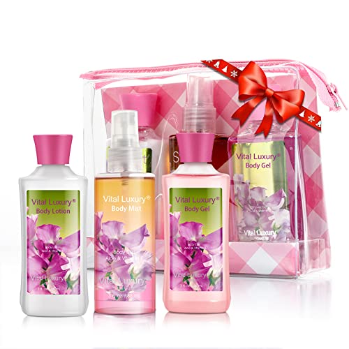 Vital Luxury Bath & Body Care Travel Set Pea Flower Scent Home Spa Set with Body Lotion, Shower Gel and Fragrance Mist, Christmas Gifts for Her and Him Vital Luxury Bath & Body Care Travel Set Pea Flower Scent Home Spa Set with Body Lotion, Shower Gel and Fragrance Mist, Christmas Gifts for Her and Him