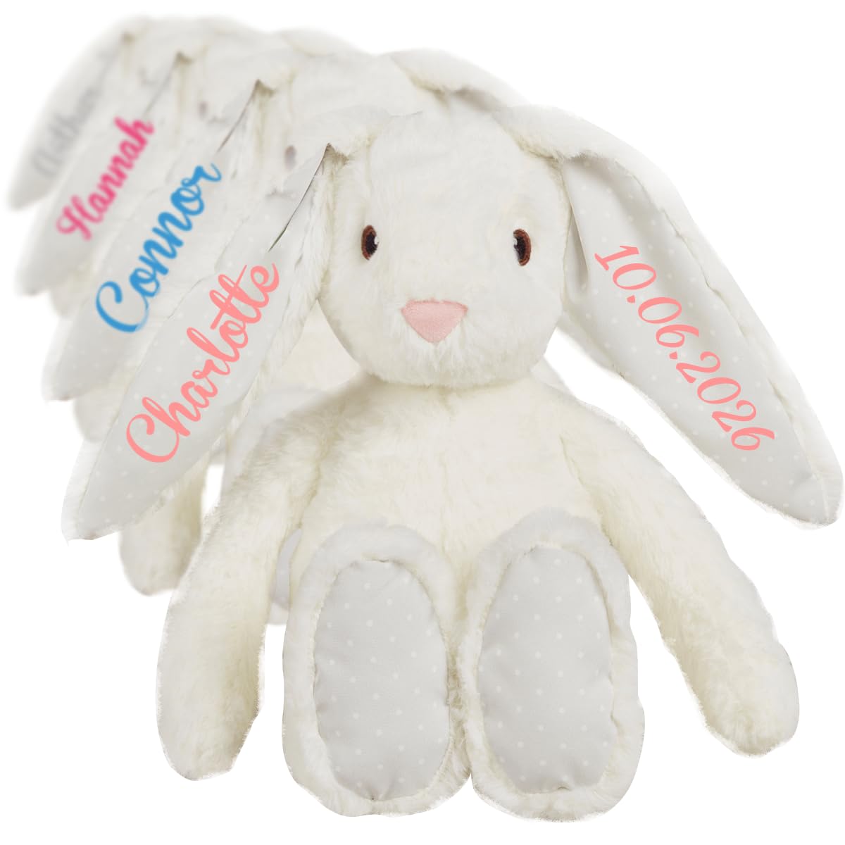 Personalised Teddy Bear Bunny - Customised Easter Bunny Babies Newborn Gift New Baby Shower Present Birthday Gifts For Girls Keepsake Rabbit Christening Soft Toy for Daughter Cuddly Toy - Cream White