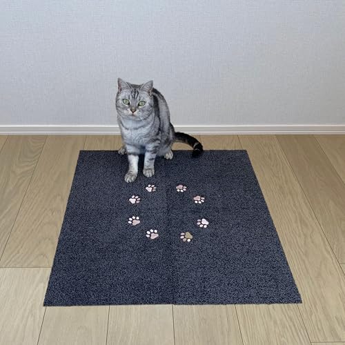 Rugtasu ラグタス タイルラグ ミニ てくてく肉球 約30×30cm 厚み約7mm タイルカーペット 刺繍 洗濯機OK 置くだけ設置 滑り止め加工 フリーカット ペット対応 ふかふか やわらか (ブラック, 16枚)