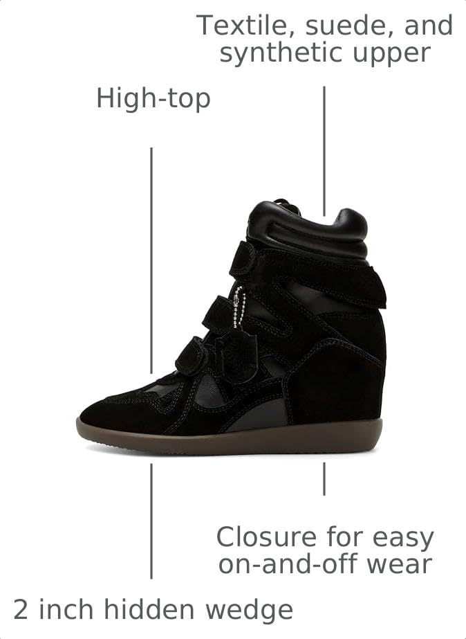 Image of Dsevht Hidden Wedge Sneakers for Women High Top Fashion Sneaker Suede High Heel Platform Tennis Triple Strappy Band Casual Vintage Dressy Comfy Campus Trendy Retro Sneaker