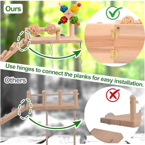 Image of Bird Perch for Cage, Bird Parakeet Cage Accessories, 4 in 1 Bird Swing Platform Chewing Toys, Made of Wood