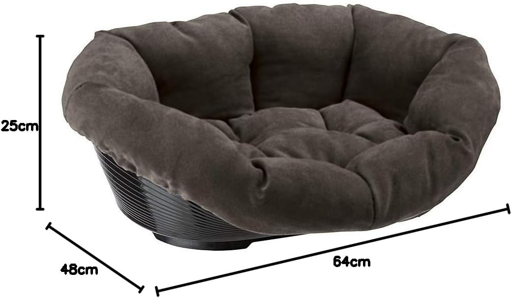 Ferplast SOFA' PRESTIGE Dog & Cat Velvet & Plastic Round Bolster Pet Bed, Dark Grey, 21cm W x 31cm L, Small & Medium Breeds, Non Skid Bottom, Washable, Resin Base with Removable Velvet Lining