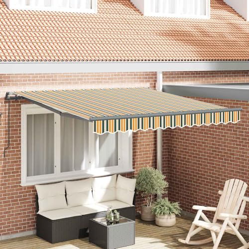 Auvent rétractable 350x250 cm en polyester jaune et vert avec structure robuste en acier