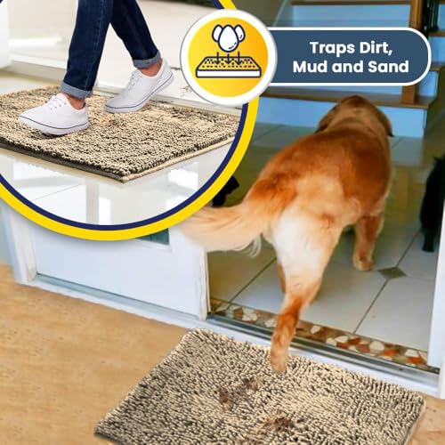 Muddy Mat® Original Dog Door Mat for Muddy Paws, Super Absorbent Microfiber, Non-Slip Washable Pet Rug, Quick Dry Chenille Entryway Carpet, Machine Washable Indoor Outdoor mat, Beige 24"x72"