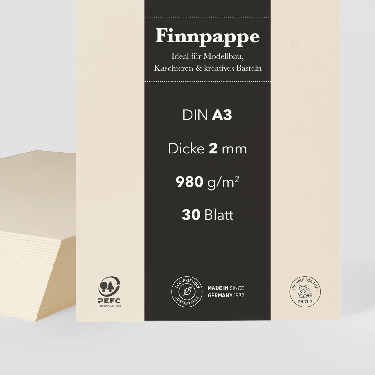 Carton finlandais, carton de bois pour le modélisme, le contrecollage & le bricolage créatif (2 mm - 980 g/m² - DIN A3)