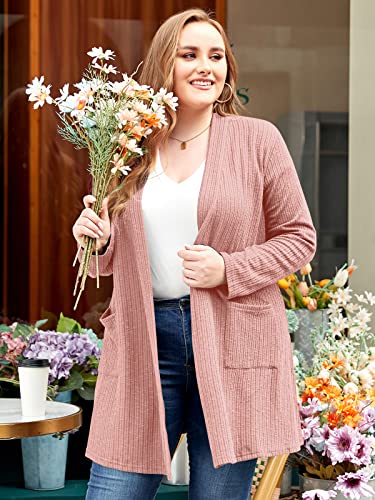 Image of LARACE Open Front Knit Plus Size Cardigan Sweaters for Women with Pockets