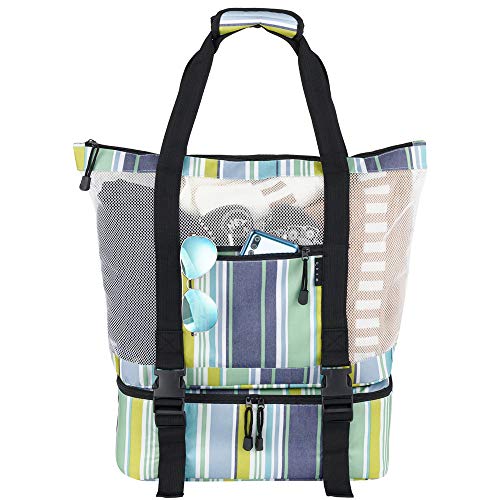 Mesh Beach Tote Bag with Detachable Insulated Cooler,QBSM Picnic Bag Large Capacity Oversized Pool Toy Bag for Women Men(Blue)