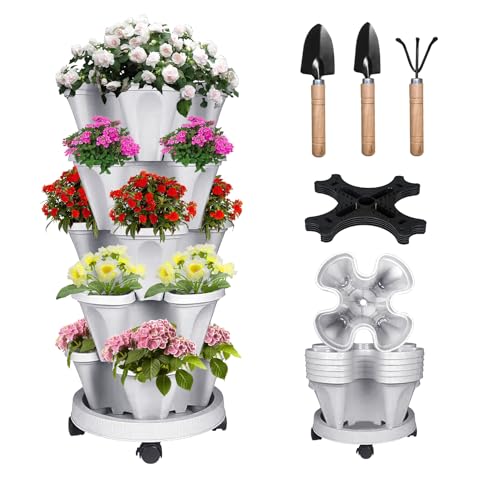 Pflanzturm mit stapelbaren erdbeerturm, 5-stöckiger Blumentopf vertikaler Garten für Erdbeeren, Blumen, Kräuter, Gemüse Im Innen und Außen