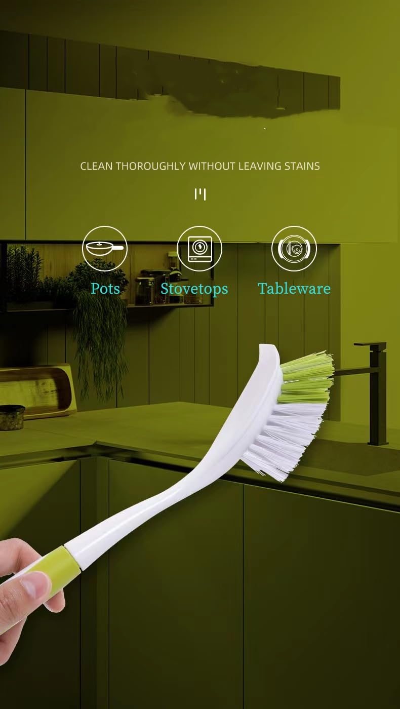 Cepillo Fregar Platos 3 Piezas con Cerdas de Nylon Resistente, Mango Antideslizante para Cocina