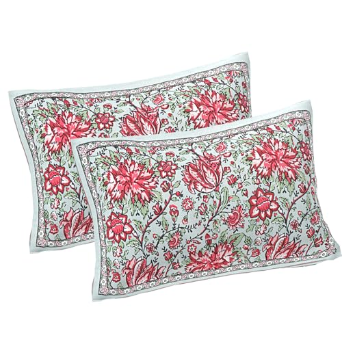Image of Living Roots Jaipuri Hand Block Print Double Cotton Bedsheet & 2 Pillow Covers, for Mattress Upto 8 inches Thick, No Colour Bleeding, Pink Colour, Super King Size 96 * 104 inches, 150TC (580-B)