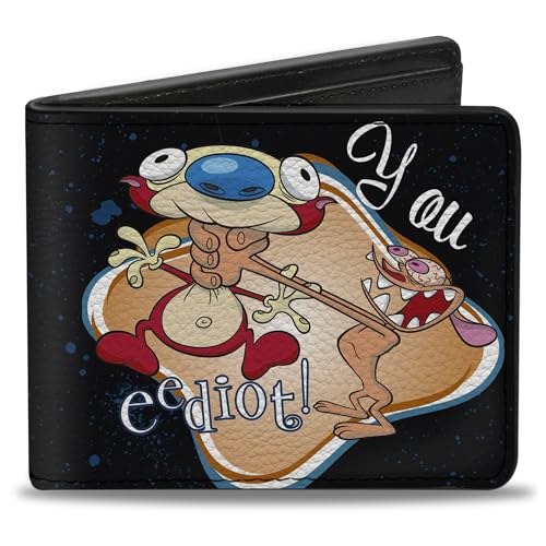Ren and Stimpy Men's Standard Buckle-Down PU Bifold Wallet-Ren Choking Stimpy You EEDIOT, Multicolor, 4.0