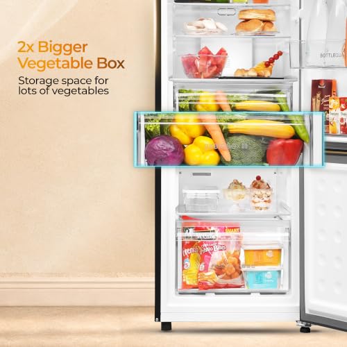 Image of Haier 237 L 2 Star Frost Free Twin Inverter Double Door Bottom Mount Refrigerator with Extra Spacious 2X Veg Box (HEB-242EGBA-P, GE Black, 2026 Model)