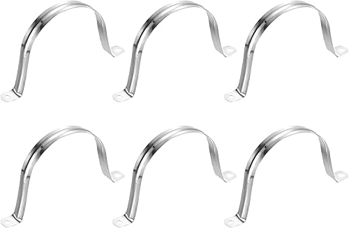 uxcell 6 correas rígidas de tubo, 4.331 in (4.33 pulgadas) 201 de acero inoxidable 201 con 2 agujeros en forma de U, abrazaderas de tubo para fijar